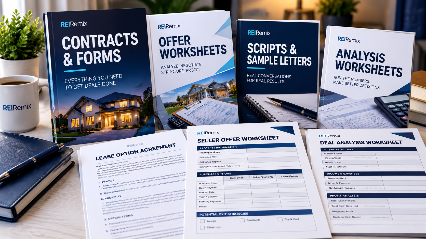 Illustrated REIRemix collection of contracts, forms, worksheets, and scripts