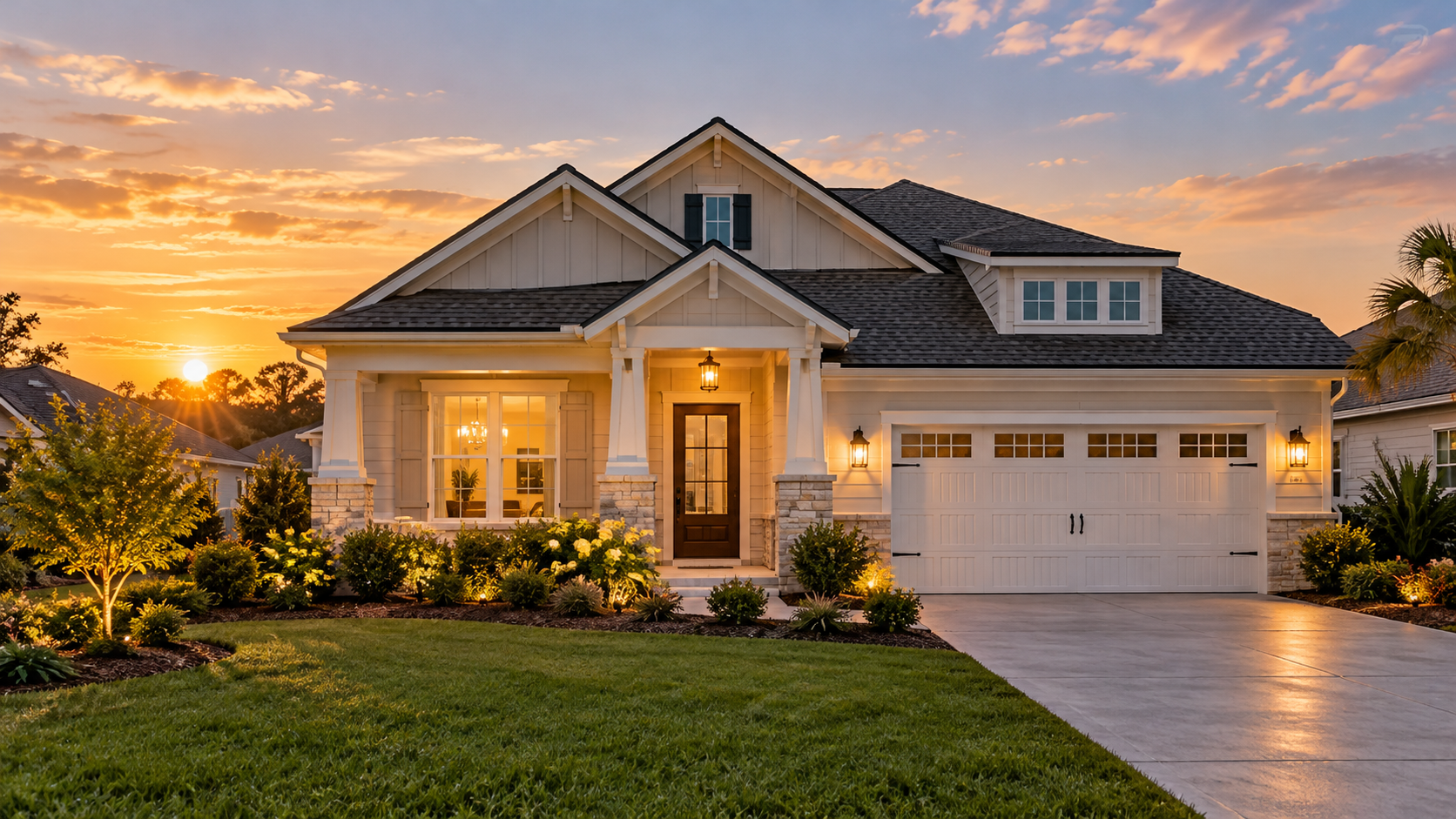 Residential property at sunset showing a potential lease option opportunity